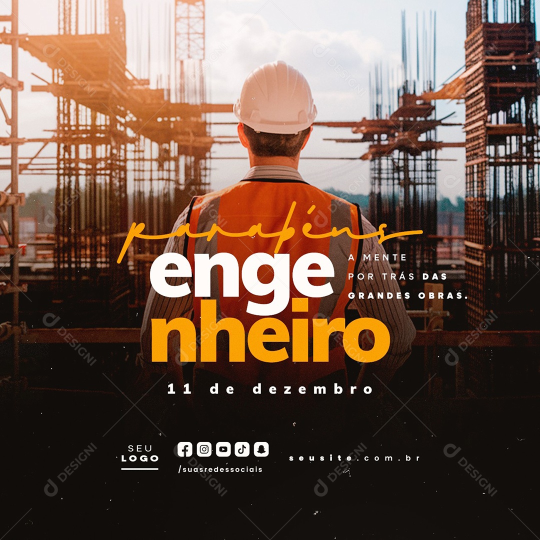 Dia do Engenheiro 11 de Dezembro Parabéns Social Media PSD Editável