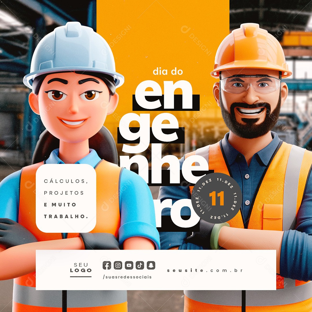 Dia do Engenheiro 11 de Dezembro Social Media PSD Editável