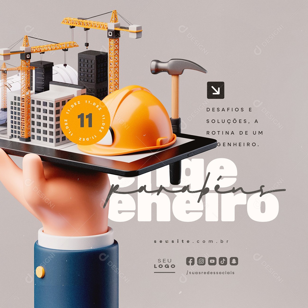 Social Media Dia do Engenheiro 11 de Dezembro Parabéns PSD Editável