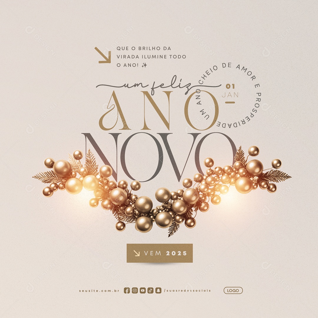 Um Feliz Ano Novo 01 de Janeiro Social Media PSD Editável