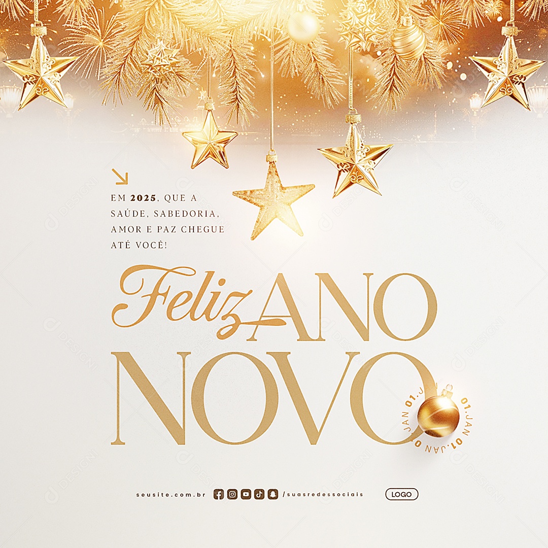 Feliz Ano Novo 01 de Janeiro Social Media PSD Editável
