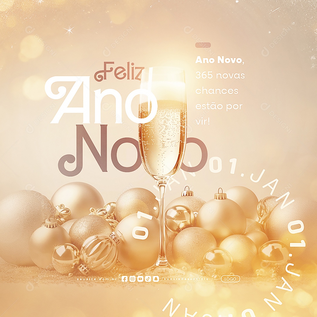 Feliz Ano Novo 01 de Janeiro 365 Novas Chances Social Media PSD Editável
