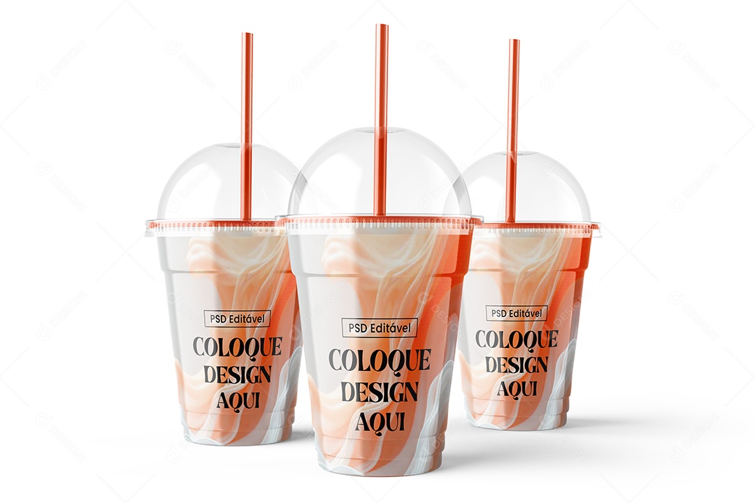 Three Cup Mockup of Milkshake PSD Editable