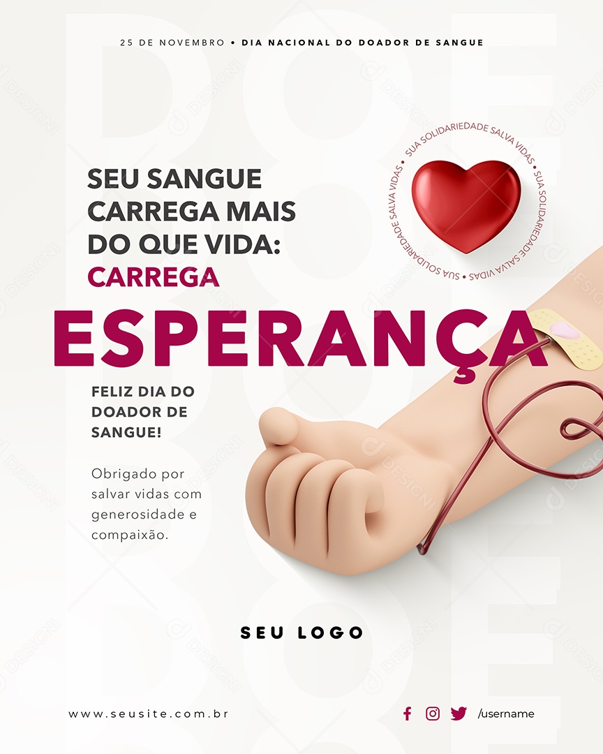 Dia Nacional do Doador de Sangue 25 de Novembro Social Media PSD Editável