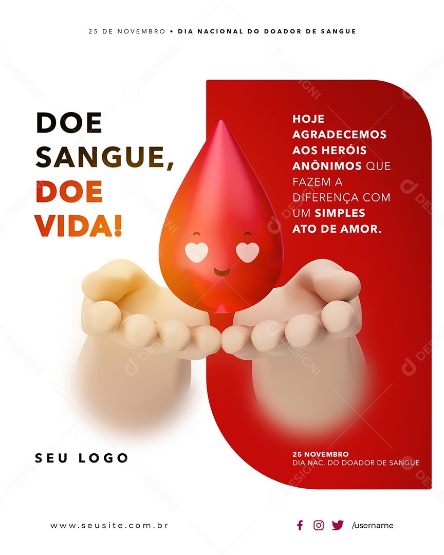 Dia Nacional do Doador de Sangue 25 de Novembro Social Media PSD Editável