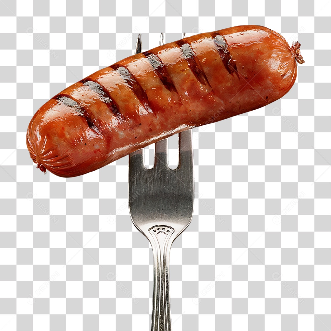 Linguiça Assada em Garfo PNG Transparente