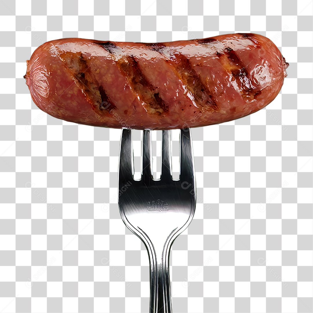 Linguiça Assada em Garfo PNG Transparente