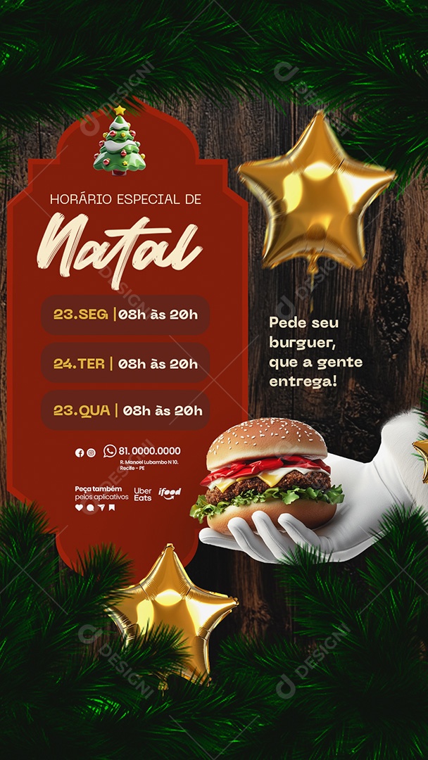 Story Horário de Natal Hamburgueria Social Media PSD Editável