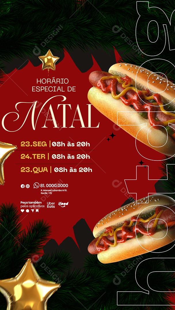 Story Horário de Natal Hamburgueria Lanchonete Social Media PSD Editável