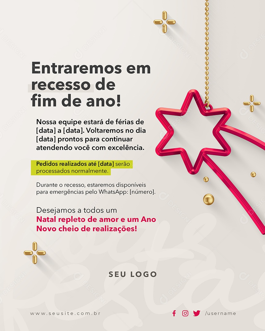 Recesso Um Ótimo Natal a Todos Social Media PSD Editável