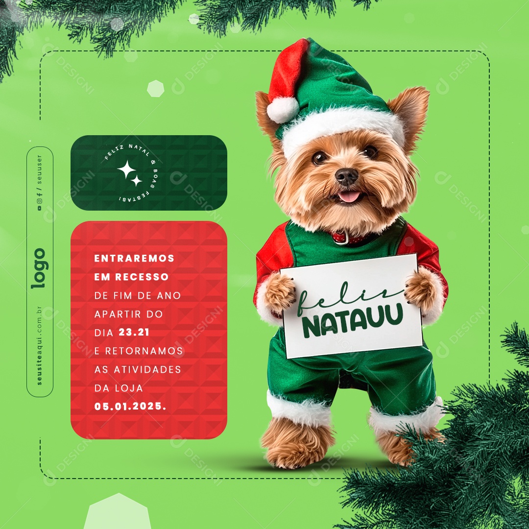 Aviso de Recesso de Natal e Ano Novo Petshop Social Media PSD Editável