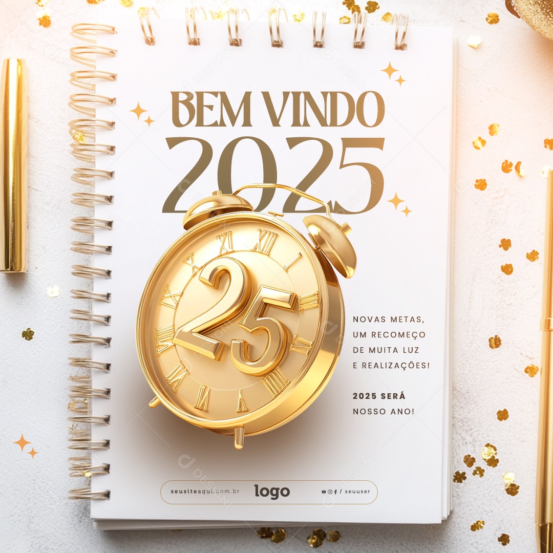 Feliz 2025 Ano Novo 01 de Janeiro Social Media PSD Editável