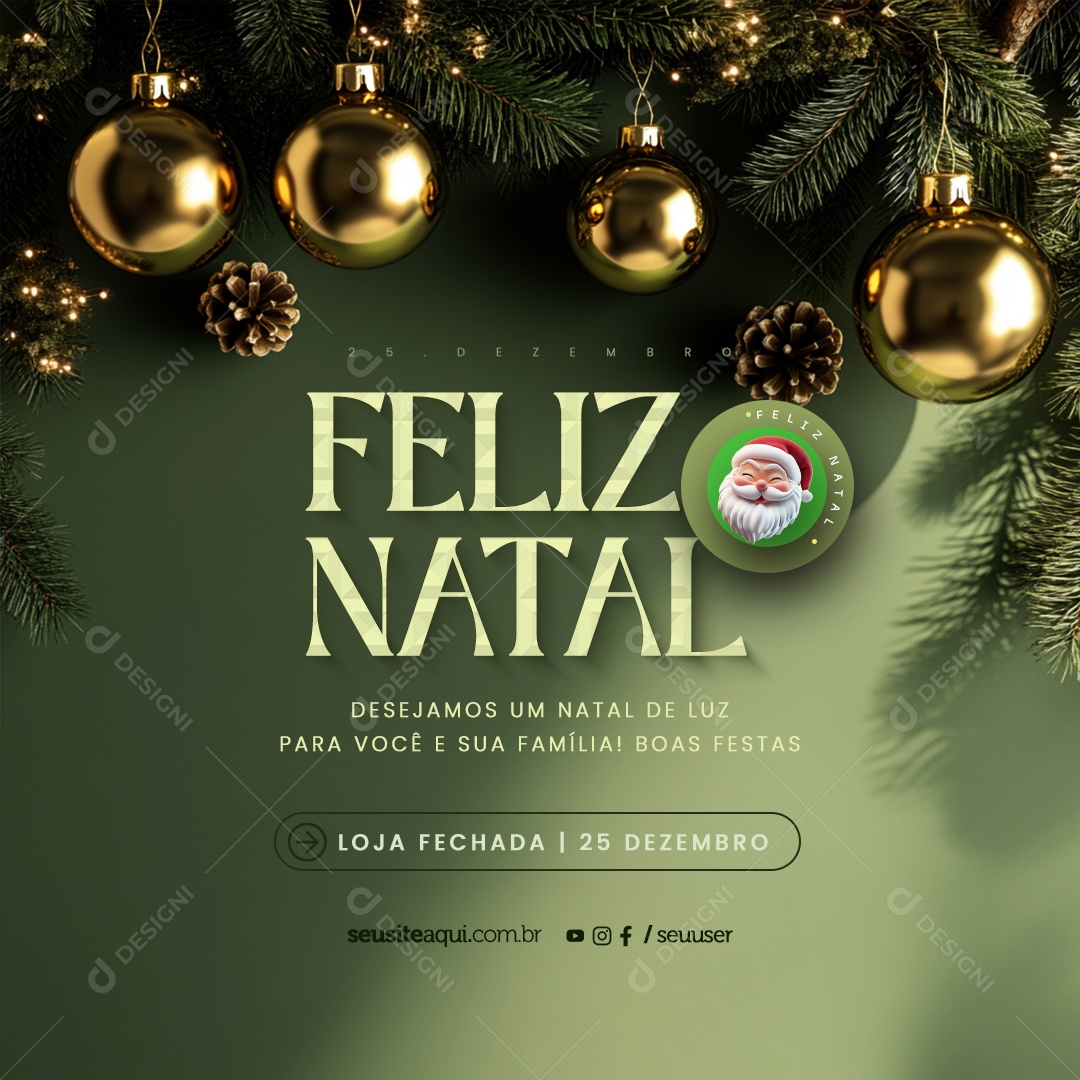 Feliz Natal Aviso Loja Fechada 25 de Dezembro Social Media PSD Editável