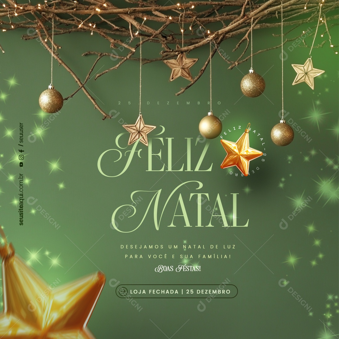 Feliz Natal Aviso Loja Fechada 25 de Dezembro Social Media PSD Editável