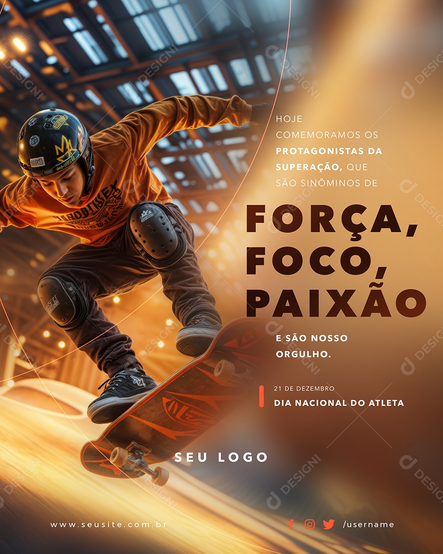Dia 21 de Dezembro Dia Nacional Do Atleta Foco Paixão Social Media PSD Editável