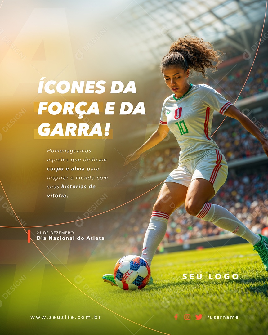Dia 21 de Dezembro Dia Nacional Do Atleta Força e Garra Social Media PSD Editável