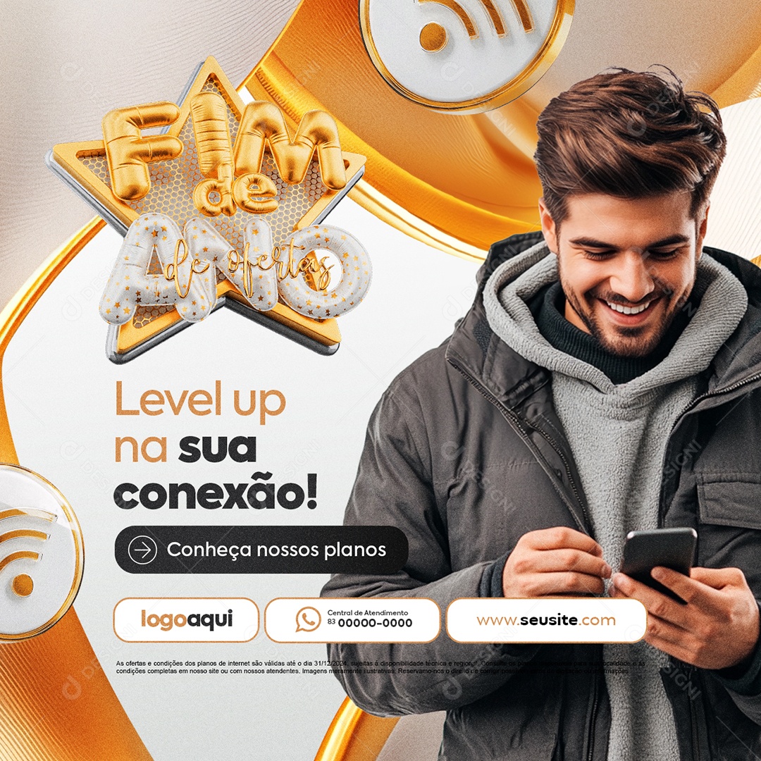 Provedor de Internet Fim de Ano Level Up na Sua Conexão Social Media PSD Editável
