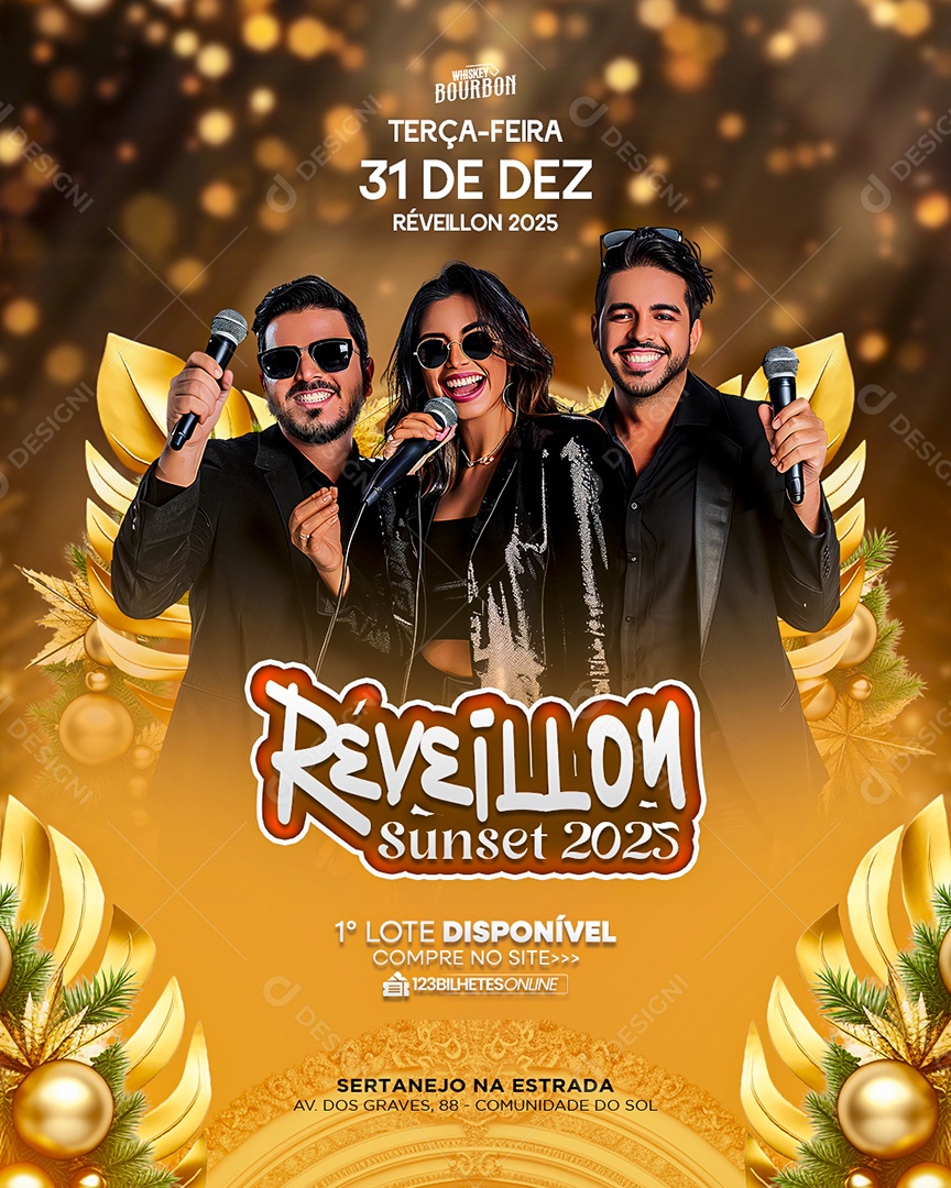 Flyer Réveillon Sunset 2025 Social Media PSD Editável