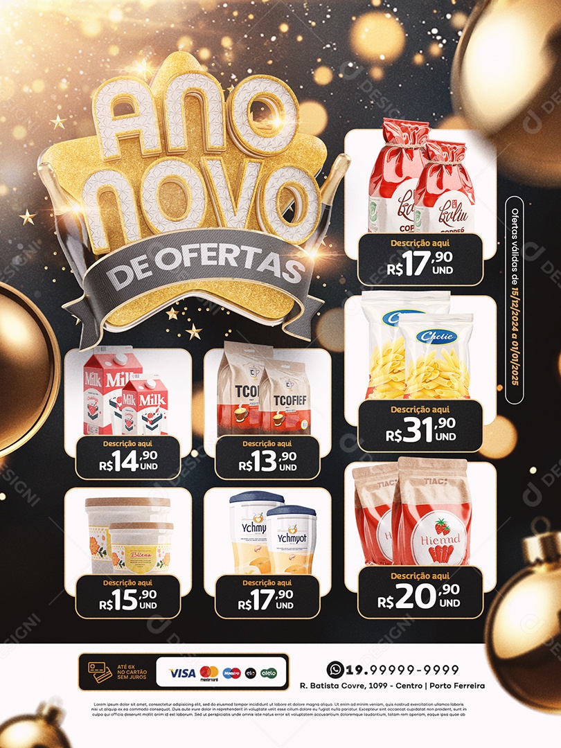 Tabloide Ano Novo de Ofertas Supermercado Social Media PSD Editável