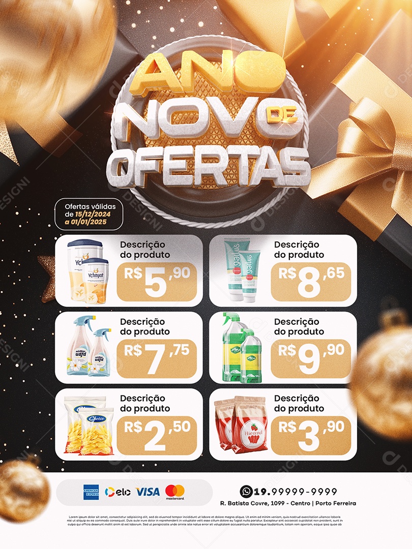 Tabloide Ano Novo de Ofertas Supermercado Produtos Social Media PSD Editável