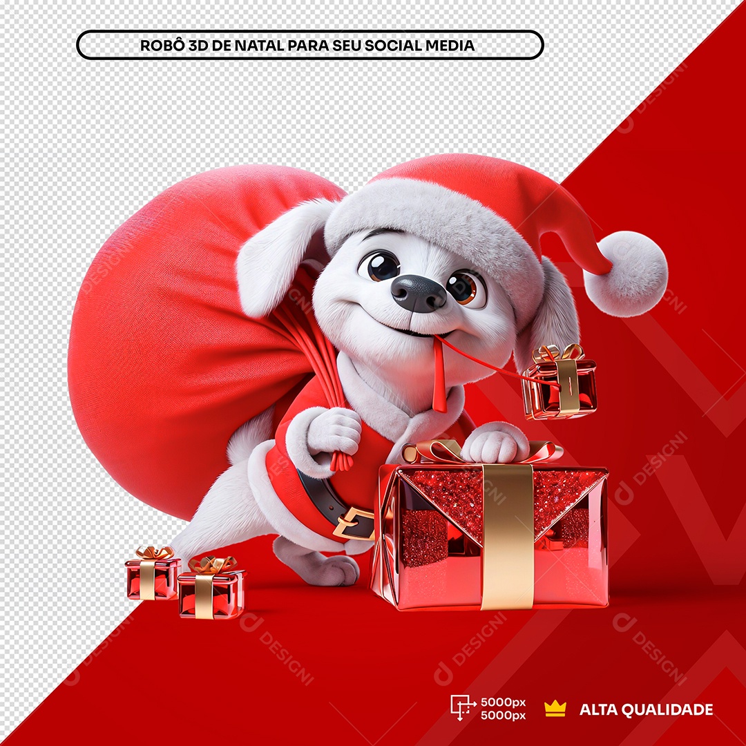 Cachorro 3D Natal Saco Presentes Elemento 3D Composição PSD