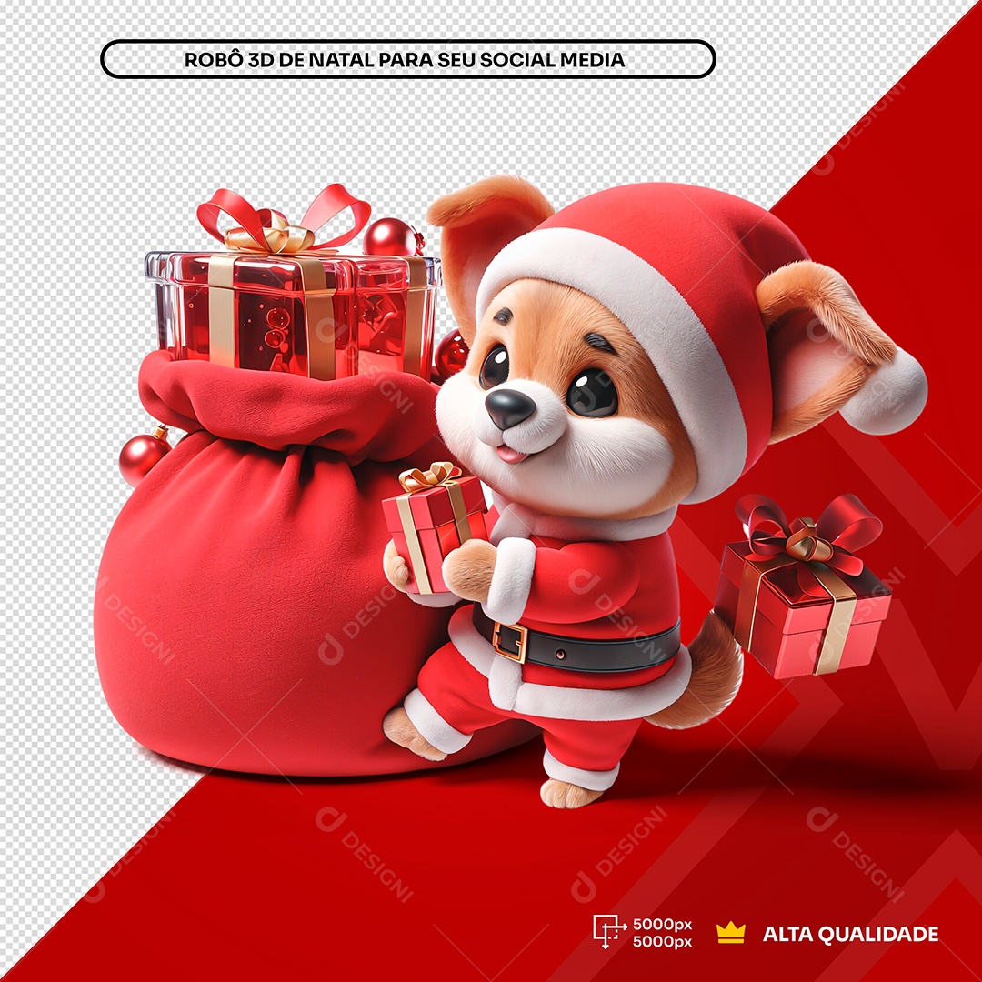 Cachorro 3D Natal segurando Presentes Elemento 3D Composição PSD