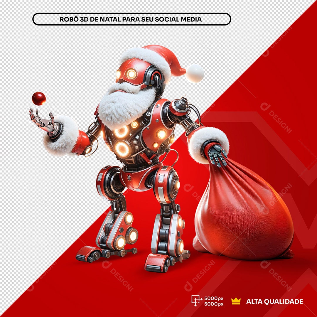 Noel Cypher Robô Natal com Saco Presentes  Elemento 3D Composição PSD