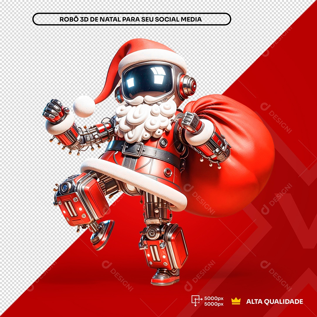 Noel Robô Natal Dançando com Saco Presentes  Elemento 3D Composição PSD