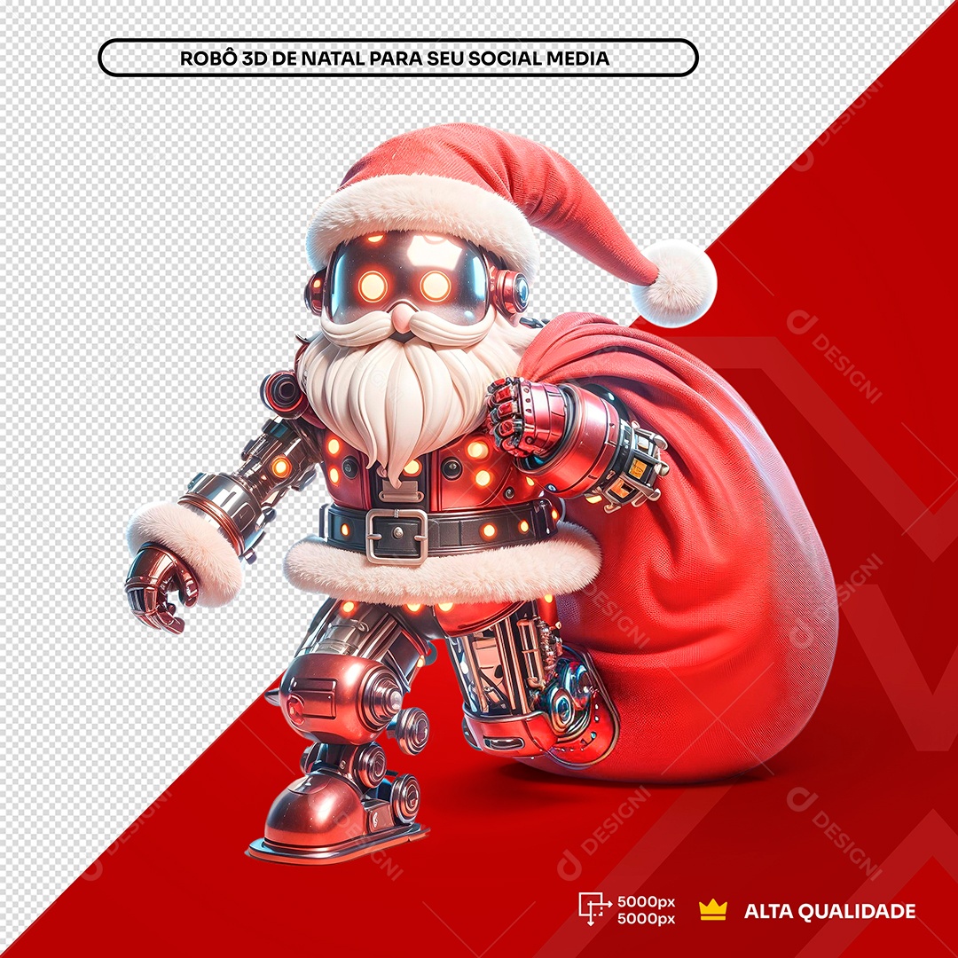 Noel Robô Natal Saco Presentes Elemento 3D Composição PSD