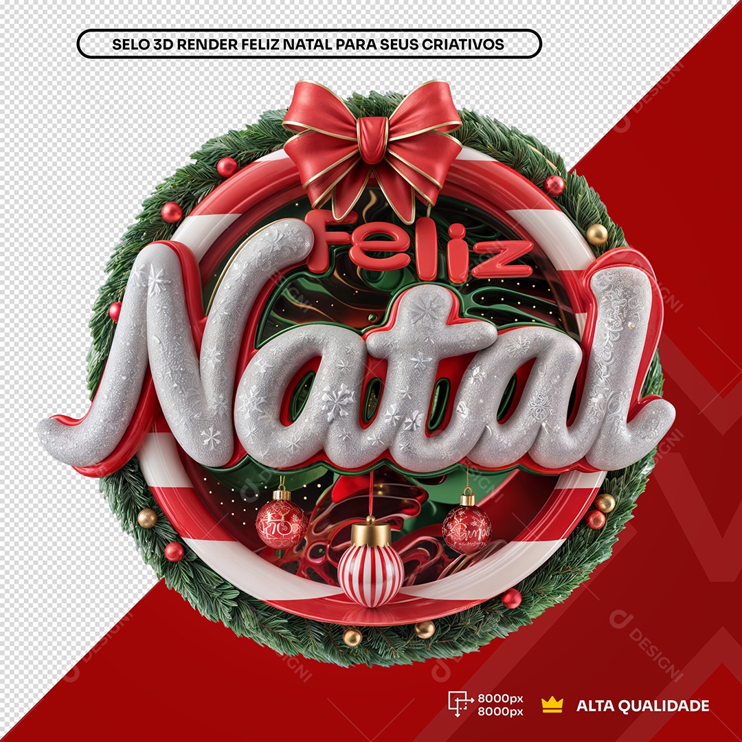Selo 3D Feliz Natal Arco Elemento 3D Composição PSD