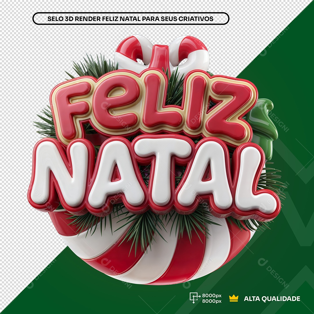 Selo 3D Feliz Natal Doce Elemento 3D Composição PSD