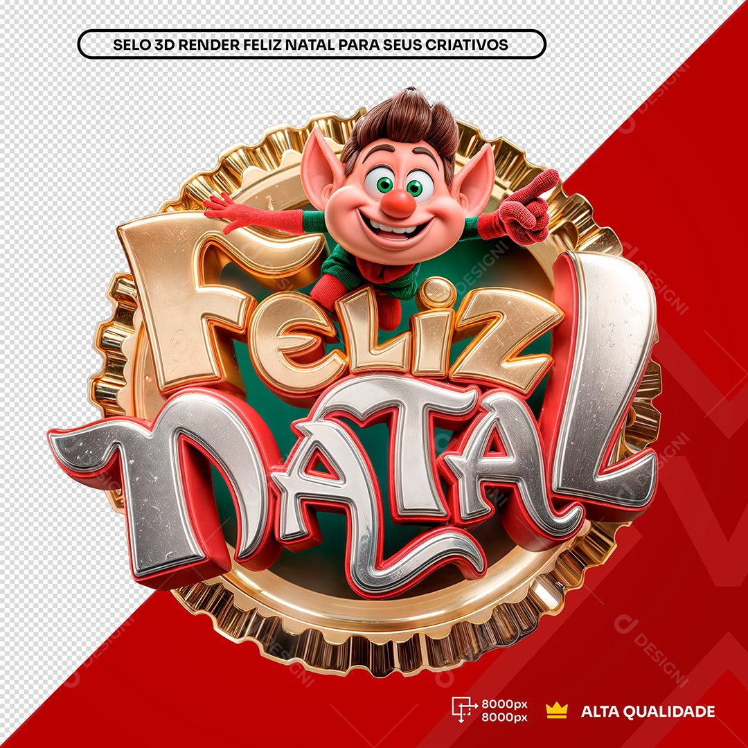 Selo 3D Feliz Natal Duende  Elemento 3D Composição PSD