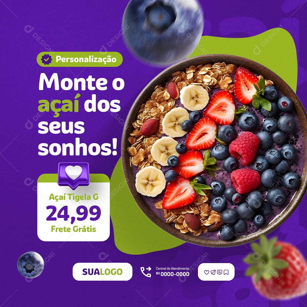 Açaiteria Monte o Açaí dos Seus Sonhos Social Media PSD Editável