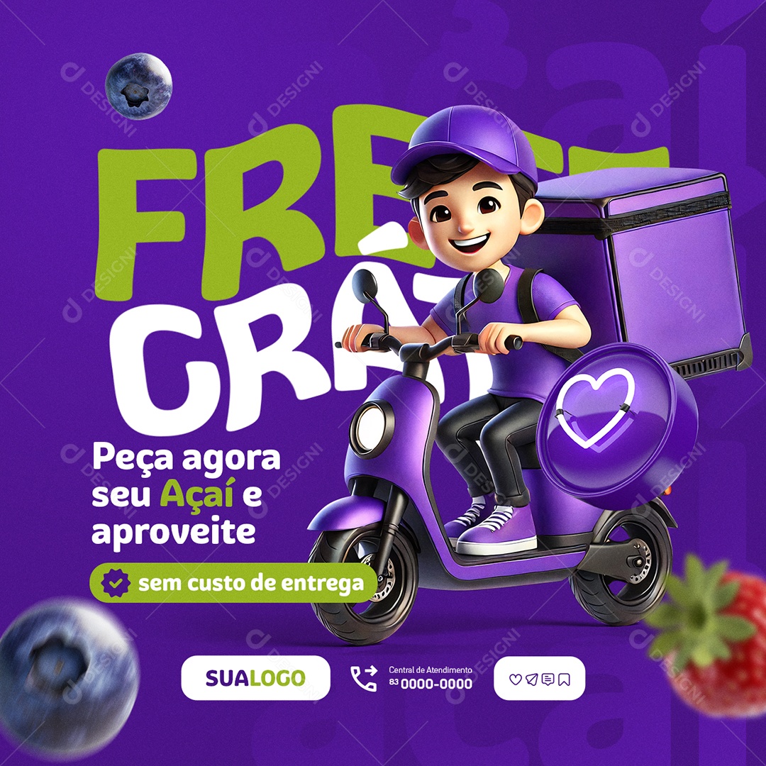 Açaiteria peça Agora seu Açaí e Aproveite Social Media PSD Editável
