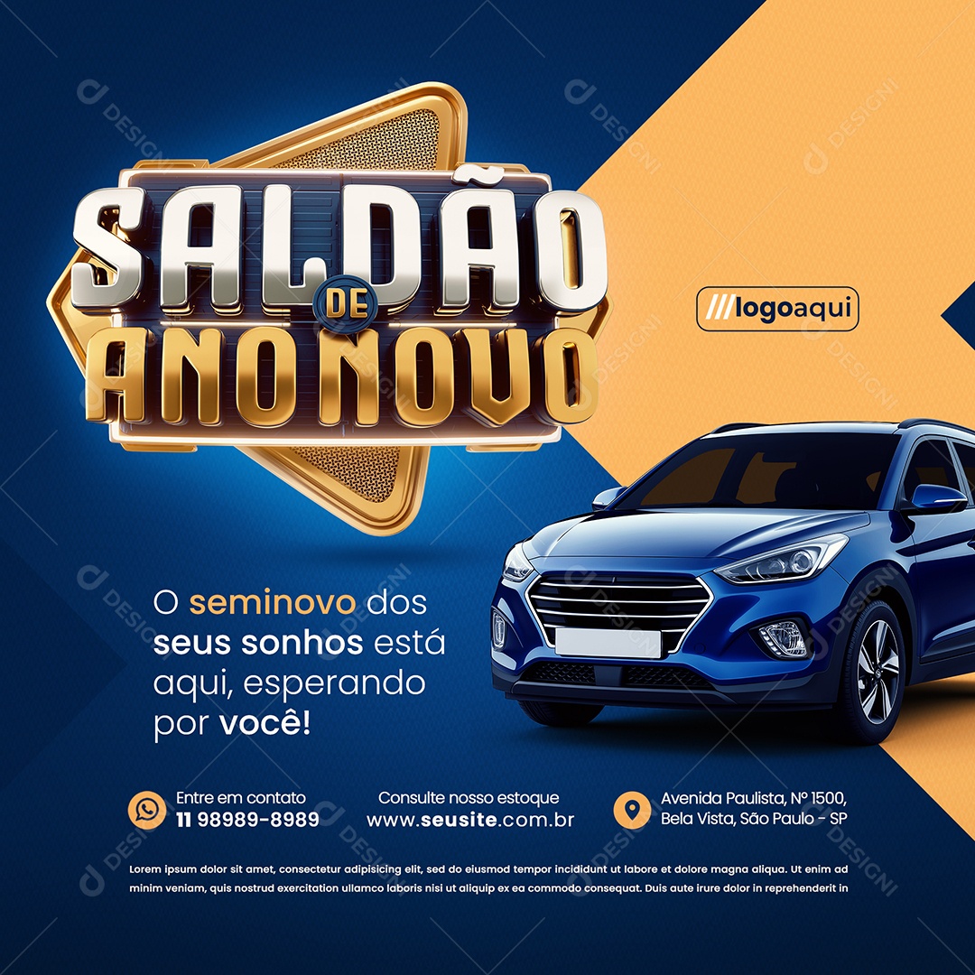 Saldão de Ano Novo Loja de Carros o Seminovo dos Seus Sonhos Social Media PSD Editável