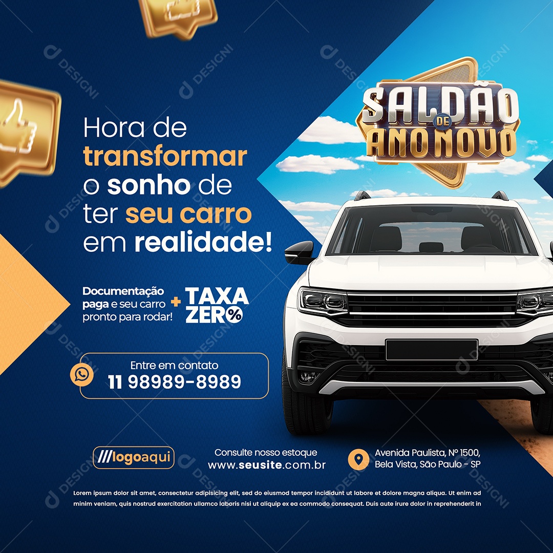 Saldão de Ano Novo Loja de Carros Hora de Transformar Social Media PSD Editável