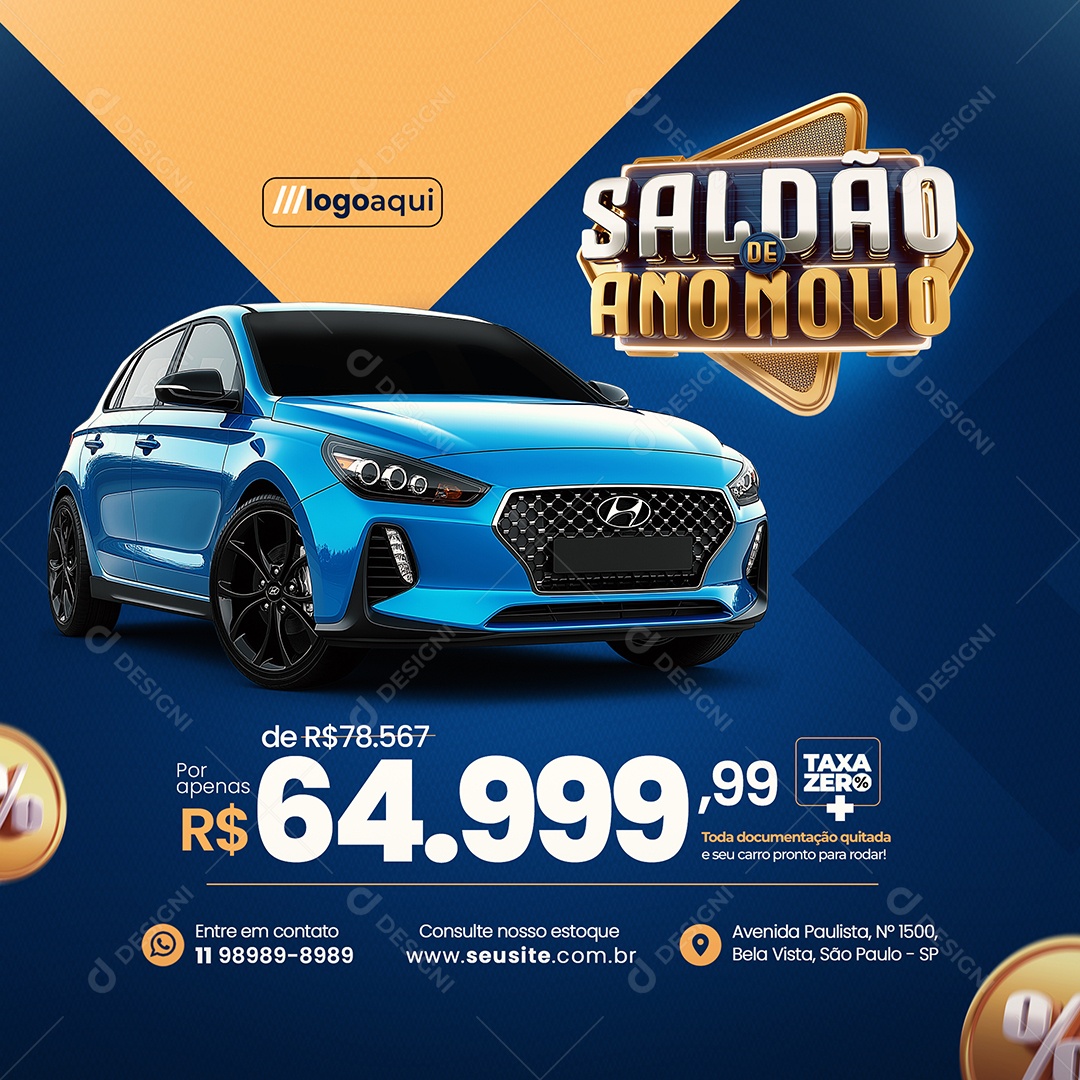 Saldão de Ano Novo Loja de Carros Toda Documentação Quitada Social Media PSD Editável