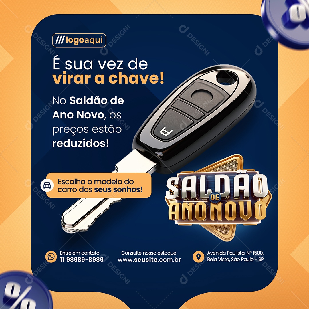 Saldão de Ano Novo Loja de Carros Escolha o Modelo Social Media PSD Editável