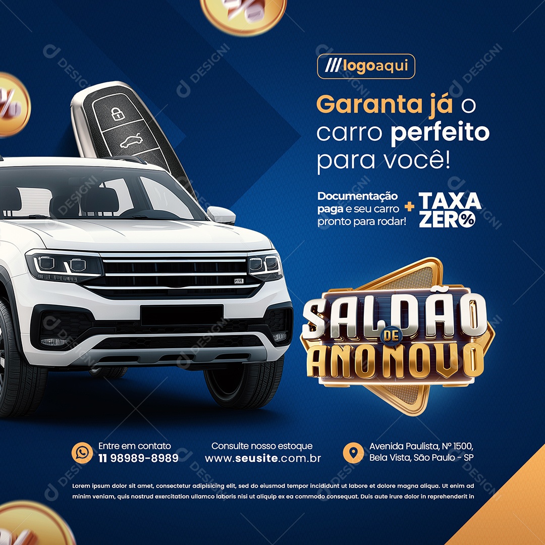 Saldão de Ano Novo Loja de Carros Garanta Já`o Carro Perfeito Social Media PSD Editável