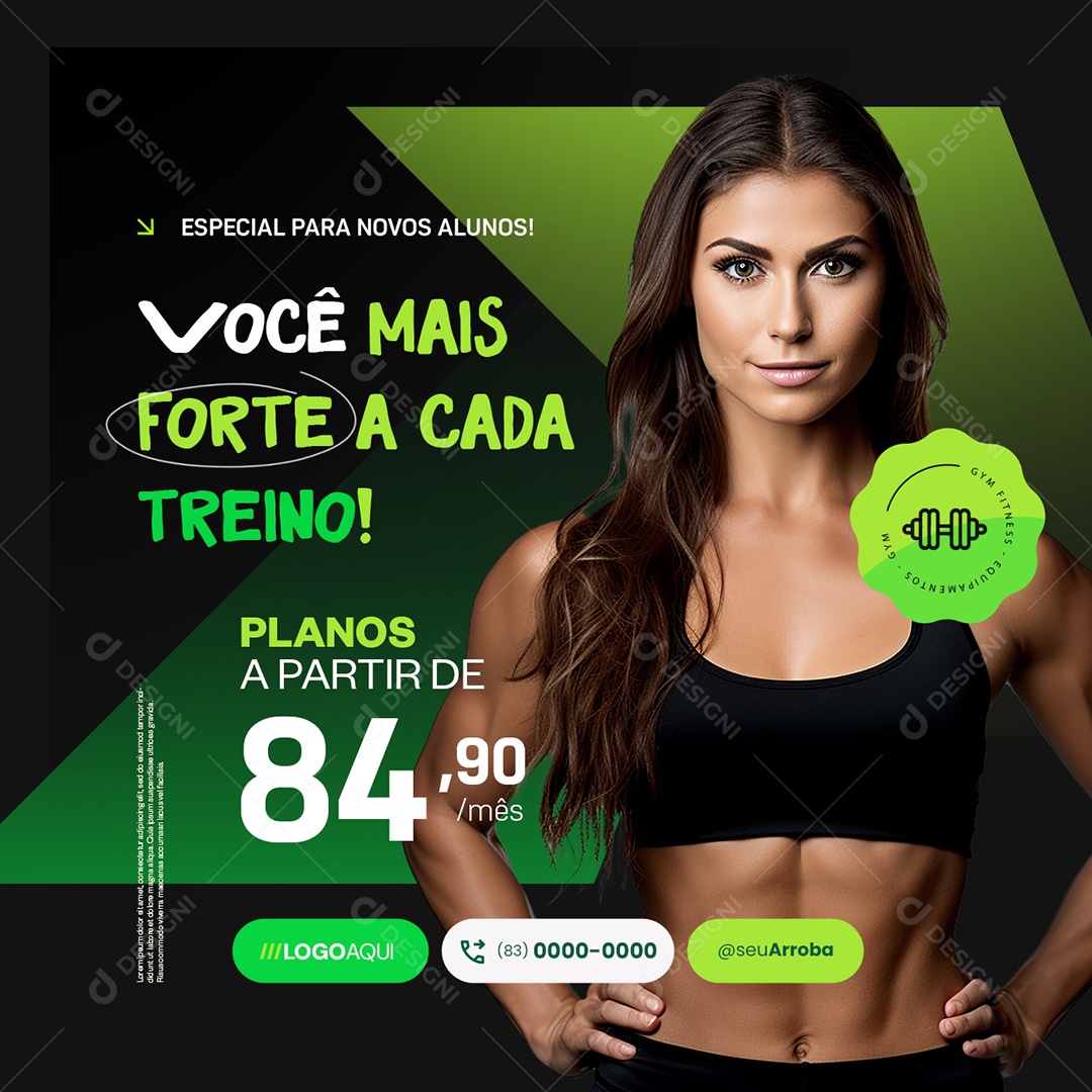 Academia Você Mais Forte a Cada Treino Social Media PSD Editável