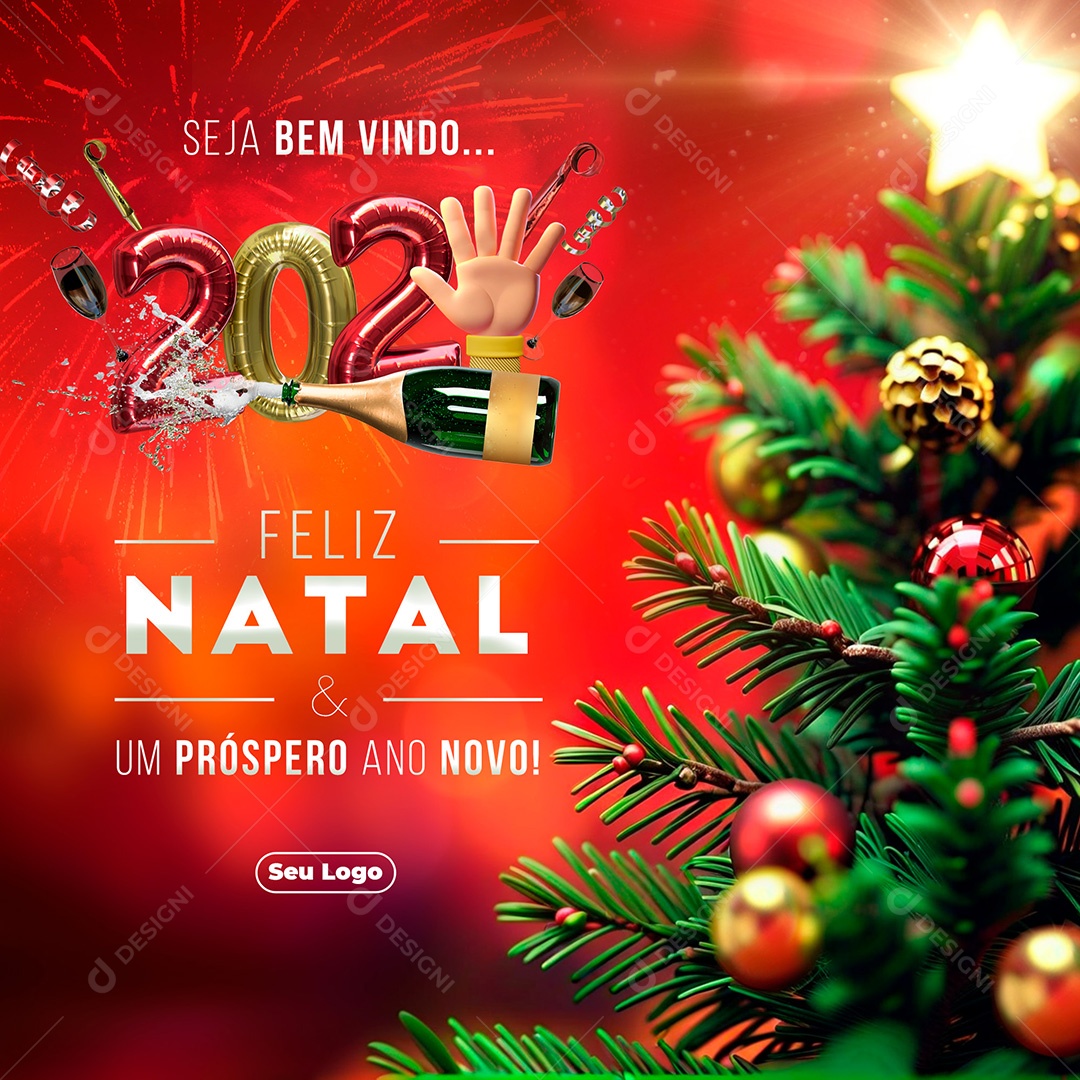 Feliz Natal e um Próspero Ano Novo 2025 Social Media PSD Editável