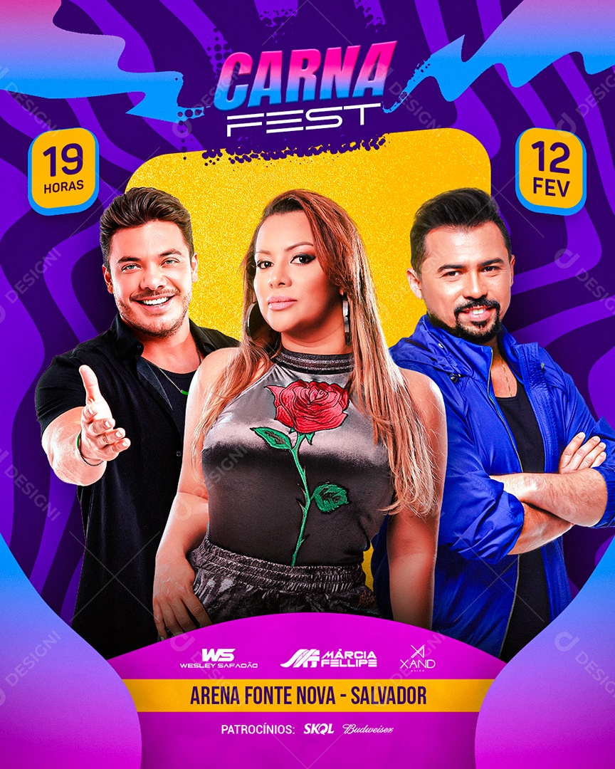 Flyer Carnaval Carna Fest Feed Social Media PSD Editável