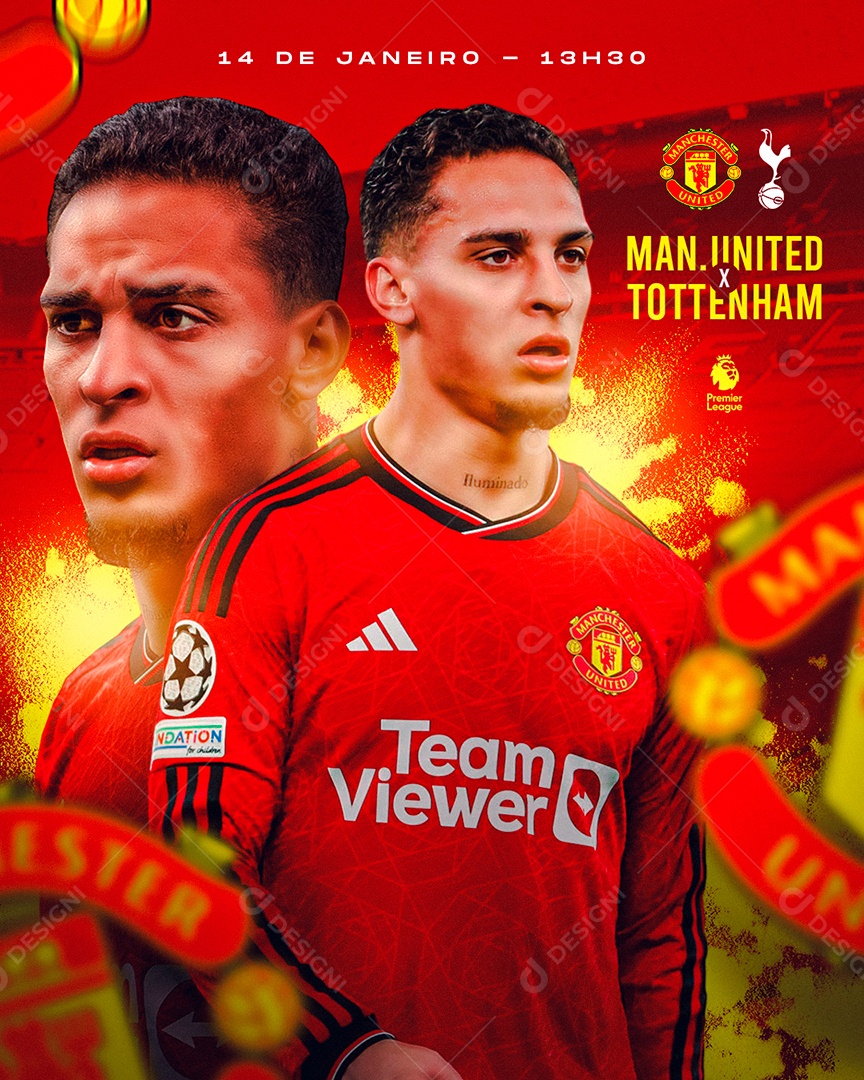 Futebol Antony Matchday Man. United x Tottenham Social Media PSD Editável