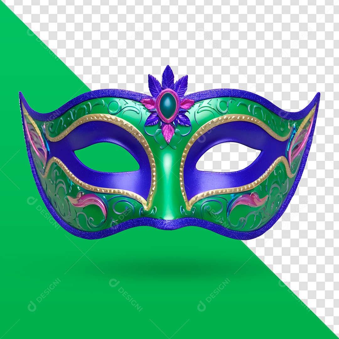 Máscara  de Carnaval nas Cores Azul Verde e Rosa PSD