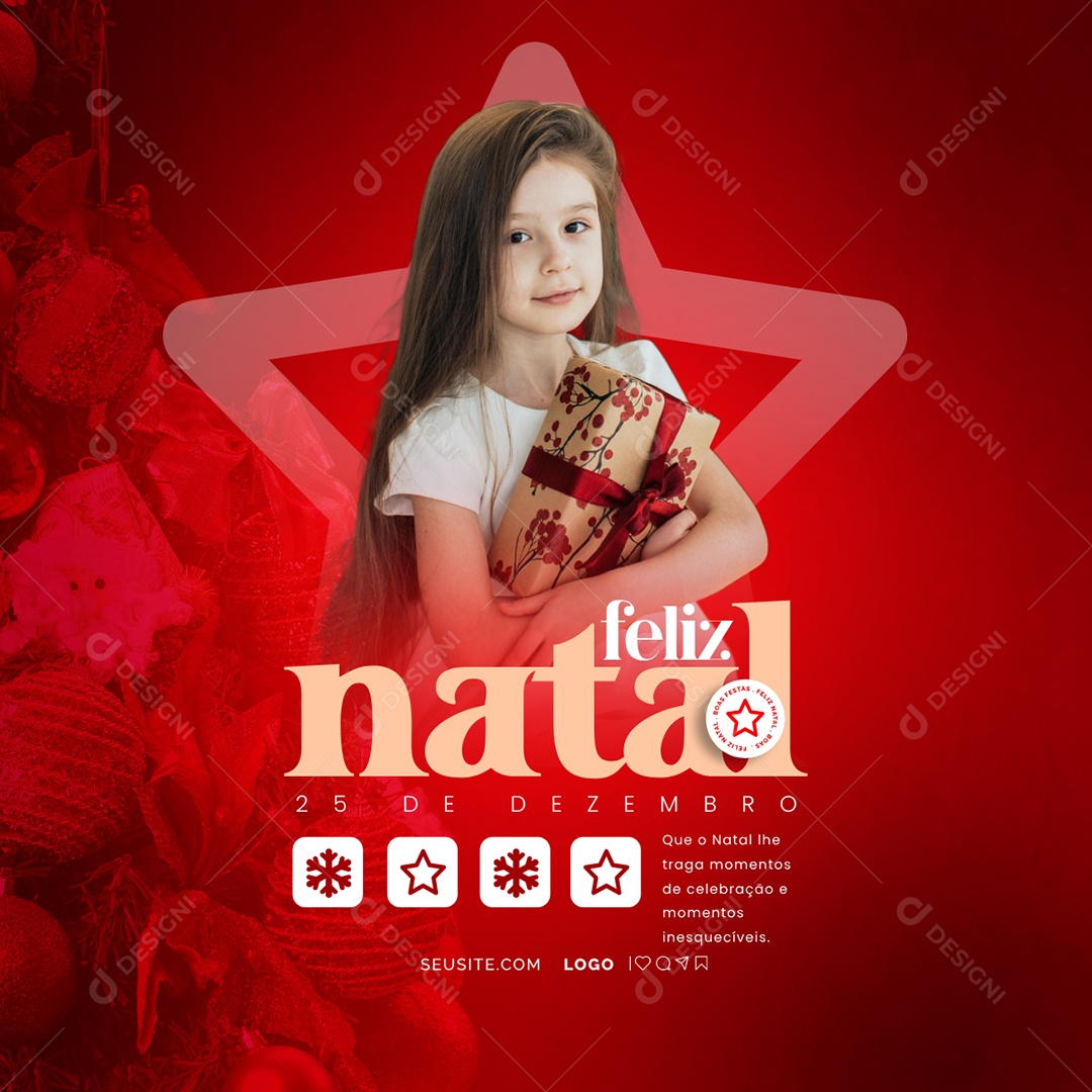 Feliz Natal 25 de Dezembro Social Media PSD Editável