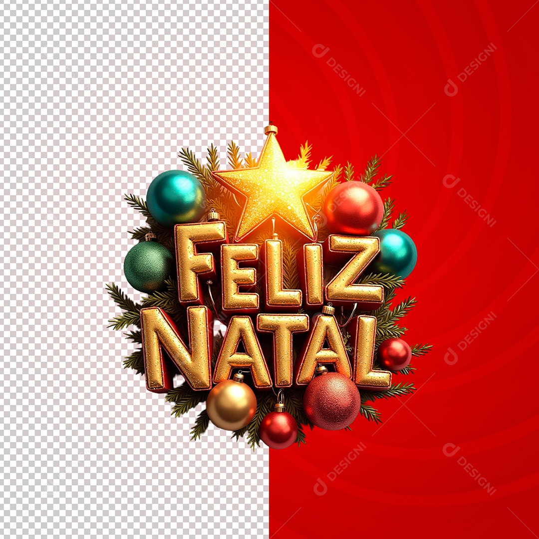 Selo 3D Feliz Natal para Composição PSD