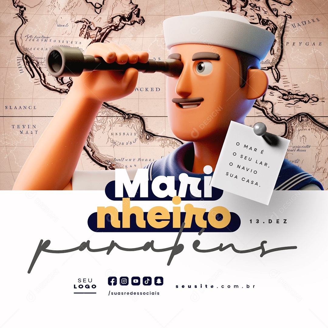 Dia do Marinheiro 13 de Dezembro Parabéns Social Media PSD Editável