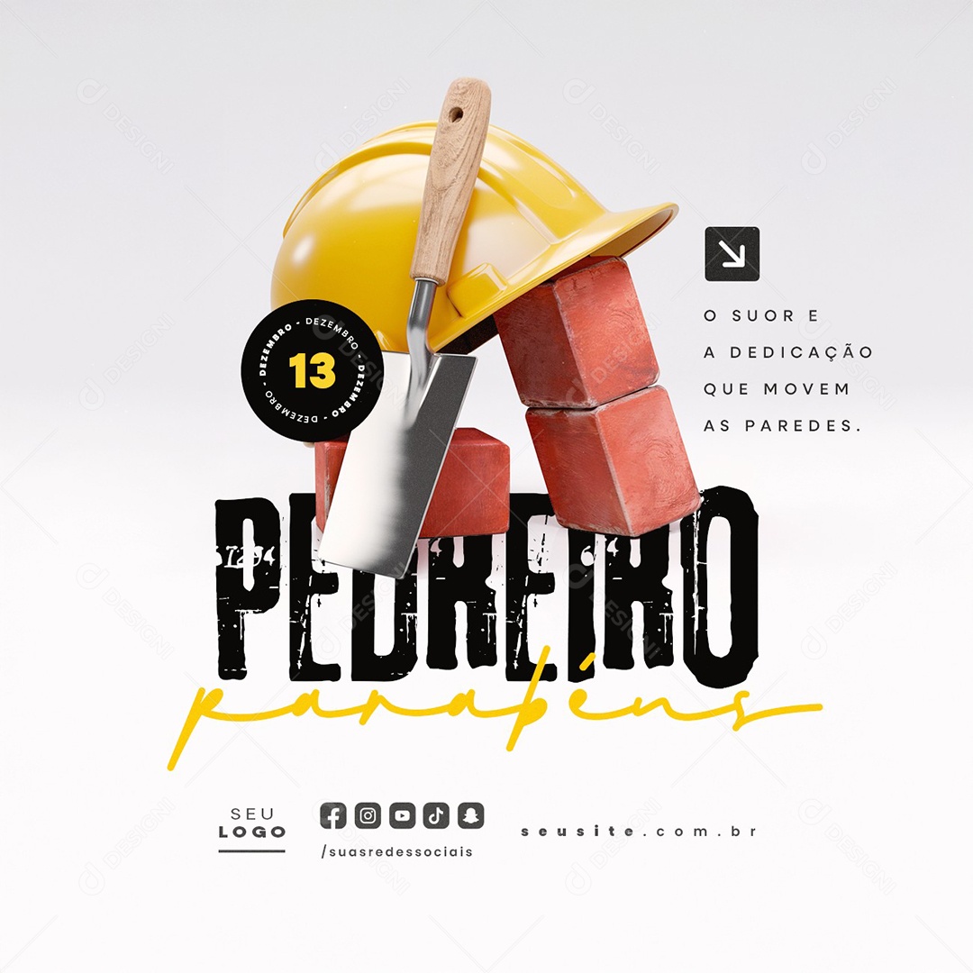 Dia do Pedreiro 13 de Dezembro Parabéns Social Media PSD Editável