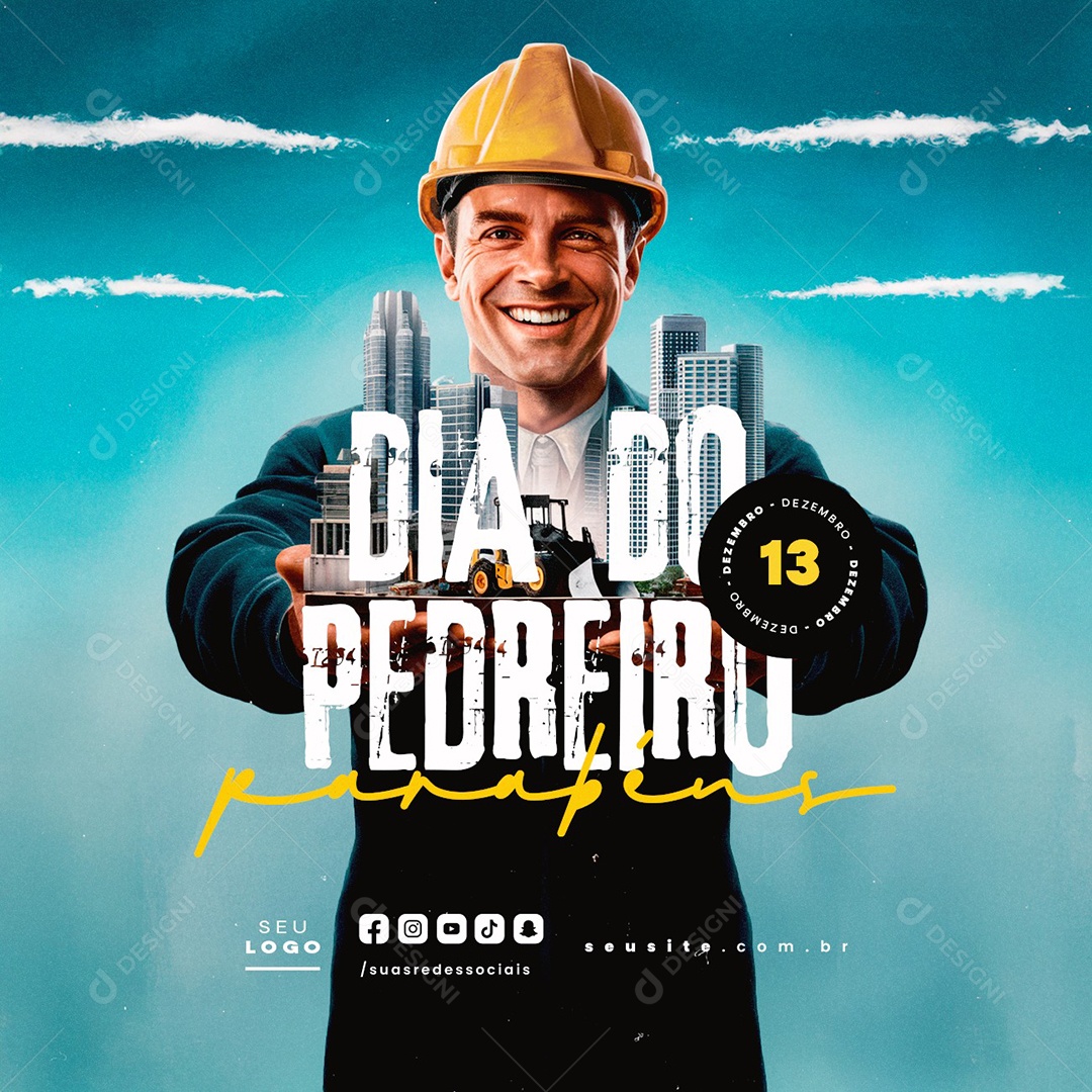 Dia do Pedreiro 13 de Dezembro Parabéns Social Media PSD Editável