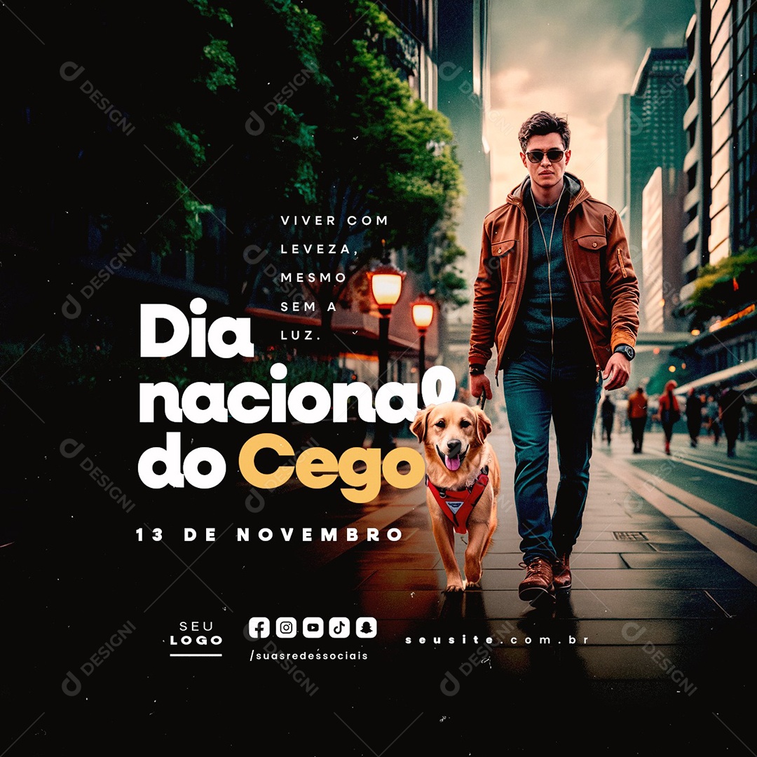 Dia Nacional do Cego 13 de Dezembro Viver com Leveza Social Media PSD Editável